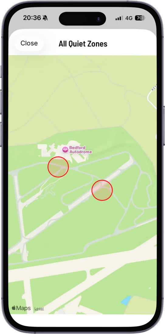 Two 992noise quiet zones placed over the noise meters at Bedford Autodrome