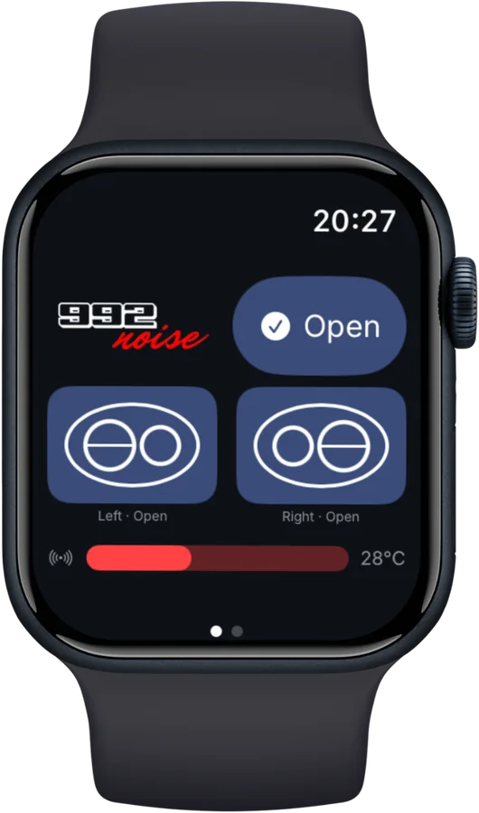 992noise Apple Watch app with Open button, left and right valve status and controller temperature